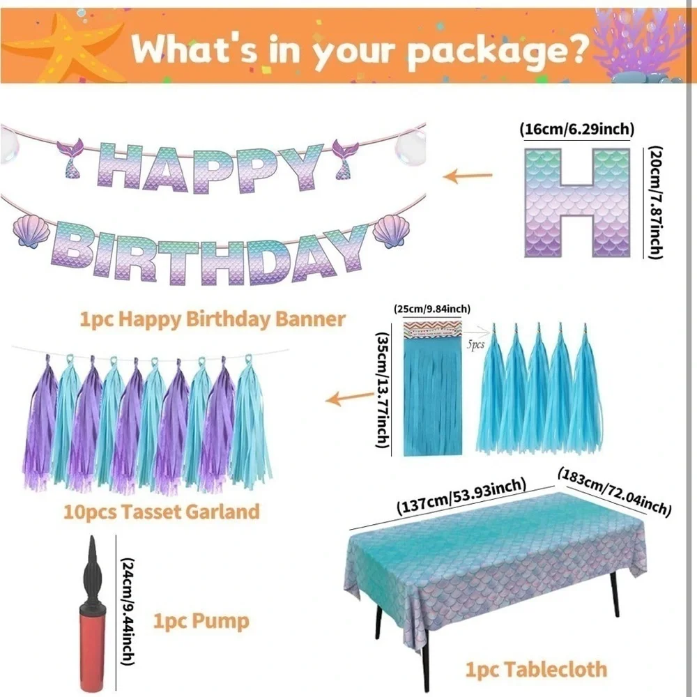 Brand New Mermaid Birthday Party Decorations Balloons Banner Tablecloth Toppers